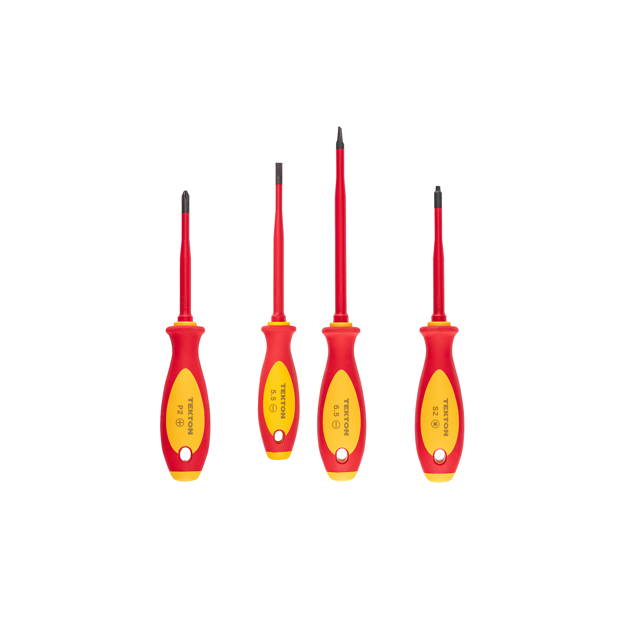 TEKTON Phillips, Slotted, Square Insulated Screwdriver Set, 4-Piece (#2, 5.5 - 6.5 mm, #2) | DVZ90001
